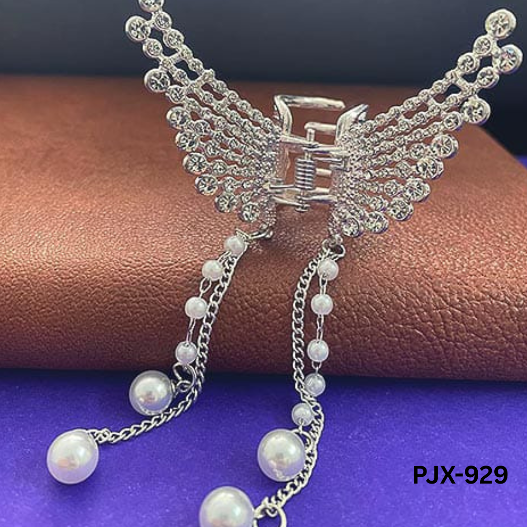 PJX-929 Silver Butterfly Mini tassel Hair Claw By BSM - BSM WHOLESALE