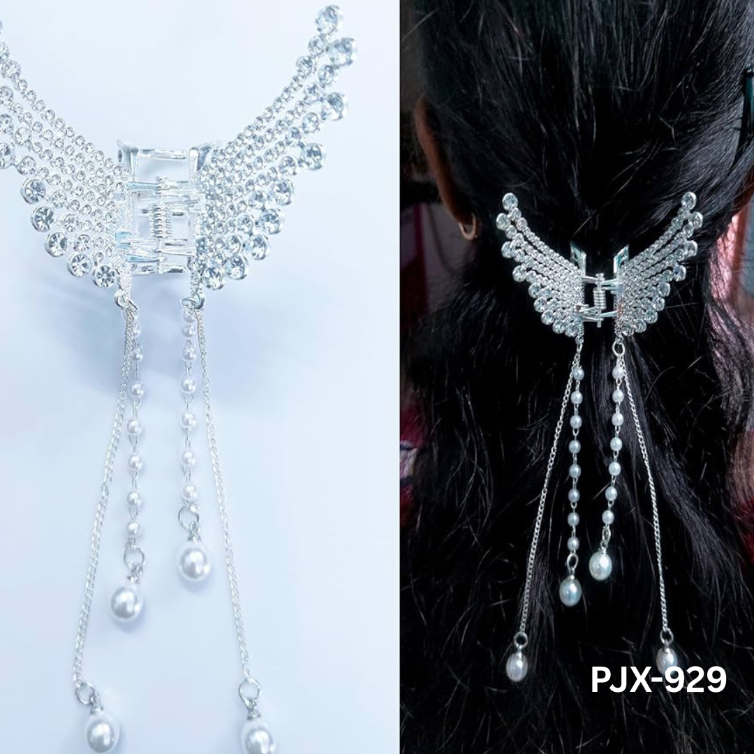 PJX-929 Silver Butterfly Mini tassel Hair Claw By BSM - BSM WHOLESALE