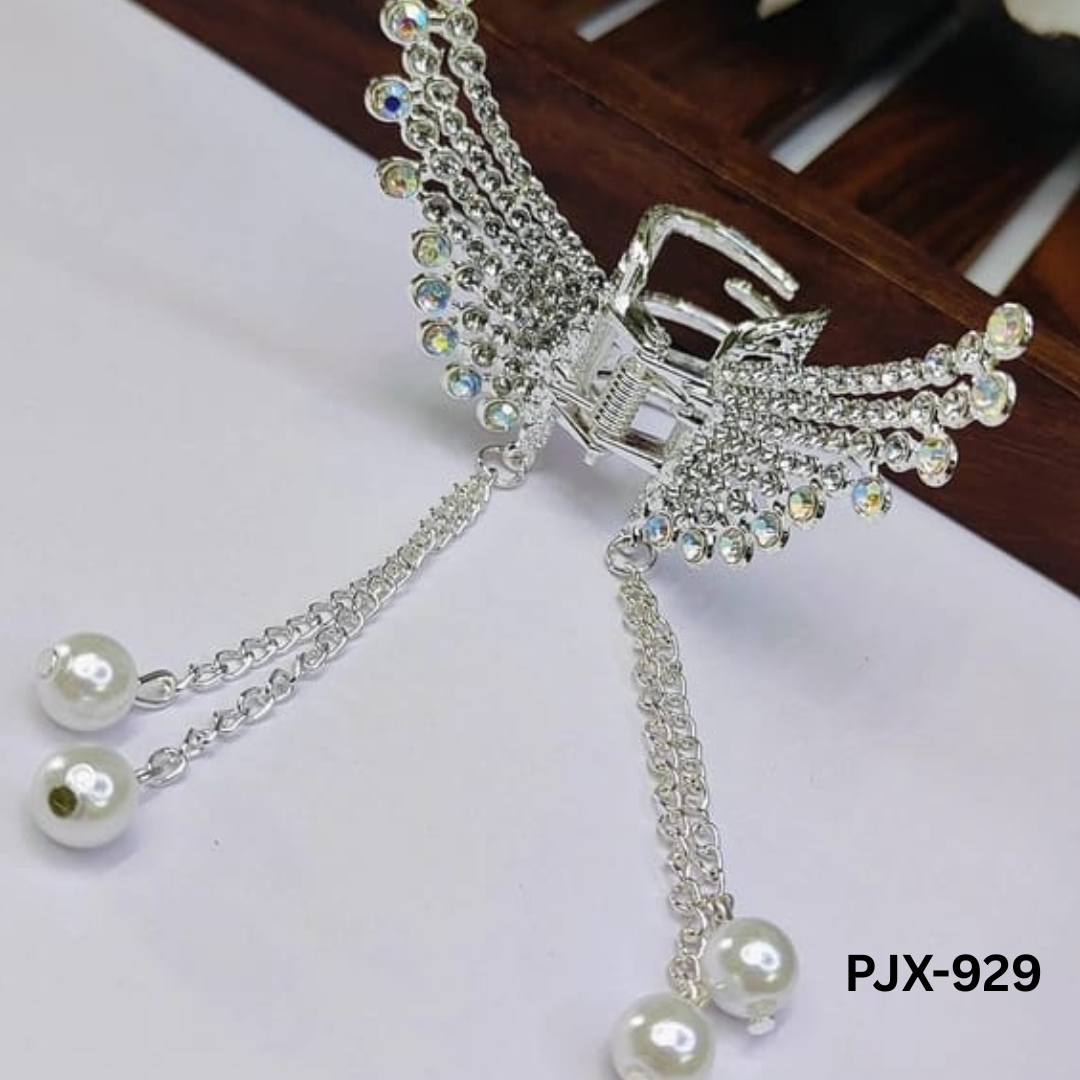 PJX-929 Silver Butterfly Mini tassel Hair Claw By BSM - BSM WHOLESALE