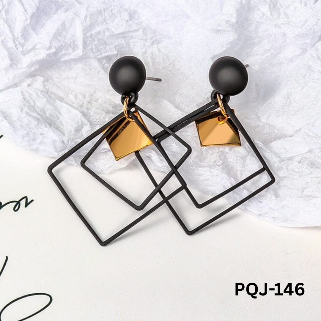 PQJ-146 - Black Square Shape - Earrings - BSM WHOLESALE
