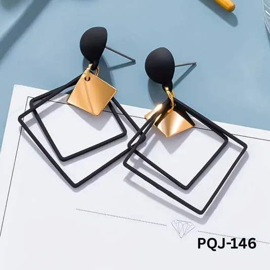 PQJ-146 - Black Square Shape - Earrings - BSM WHOLESALE