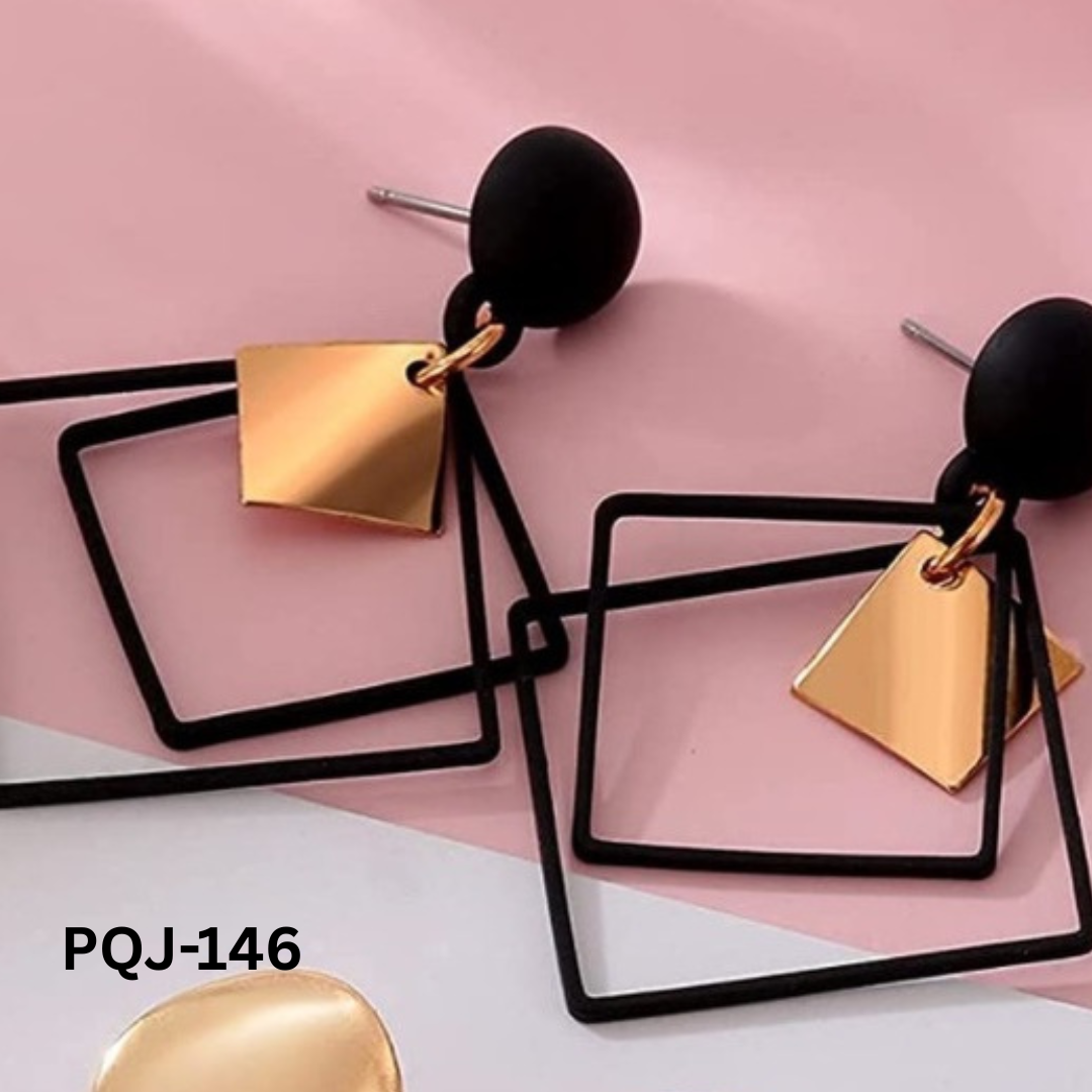 PQJ-146 - Black Square Shape - Earrings - BSM WHOLESALE