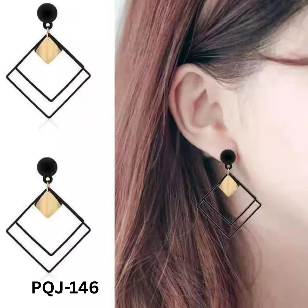 PQJ-146 - Black Square Shape - Earrings