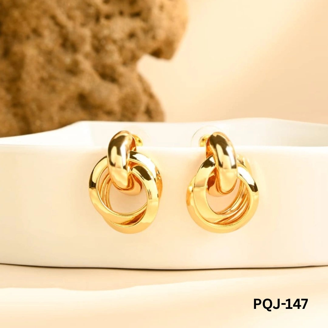 PQJ-147 - Golden Hollow Geometric - Earrings