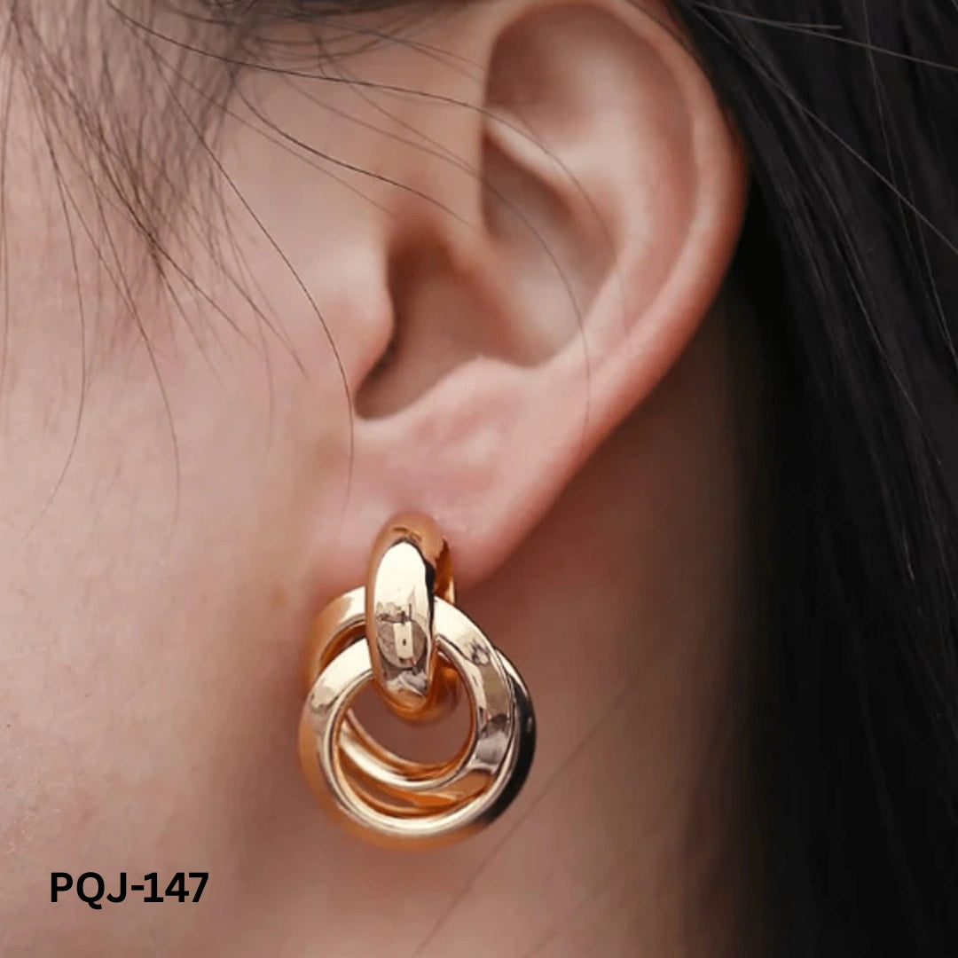 PQJ-147 - Golden Hollow Geometric - Earrings