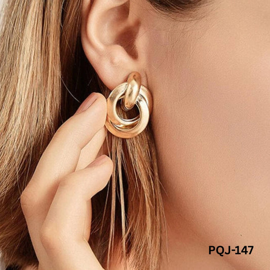 PQJ-147 - Golden Hollow Geometric - Earrings