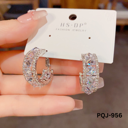 PQJ-956 Silver Zircon Elegant Baliyan/ Earrings By BSM - BSM WHOLESALE