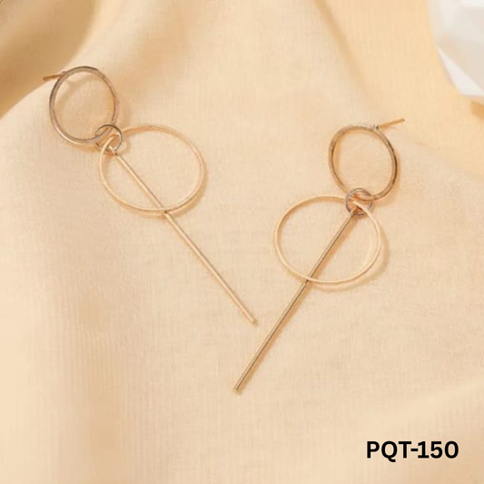 PQT-150 - Golden Double Circle Drop - Earrings - BSM WHOLESALE