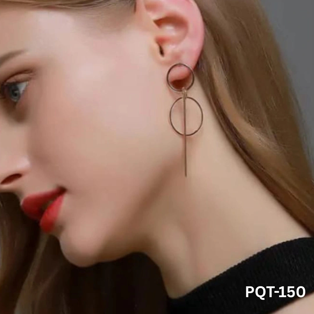 PQT-150 - Golden Double Circle Drop - Earrings