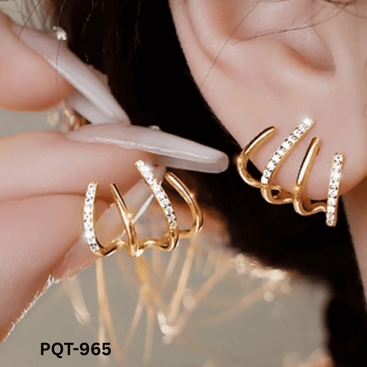 PQT-965 Golden W Shape Trending Zircon Earrings By BSM - BSM WHOLESALE