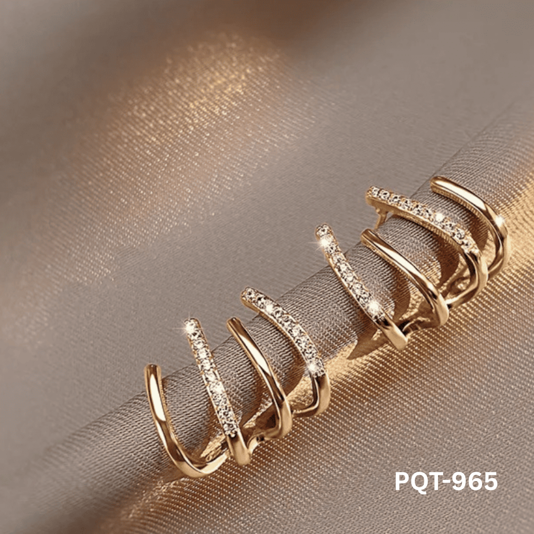 PQT-965 Golden W Shape Trending Zircon Earrings By BSM - BSM WHOLESALE