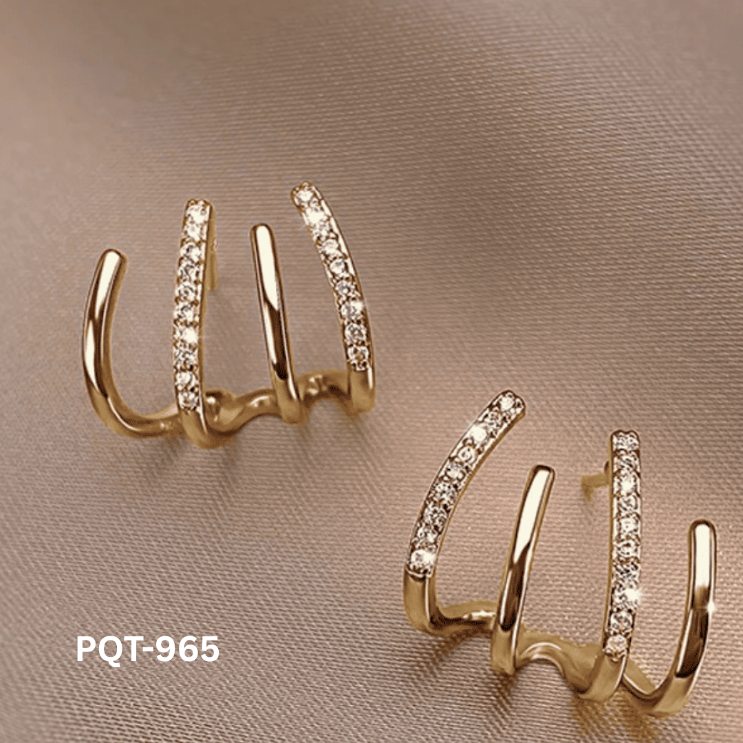 PQT-965 Golden W Shape Trending Zircon Earrings By BSM - BSM WHOLESALE