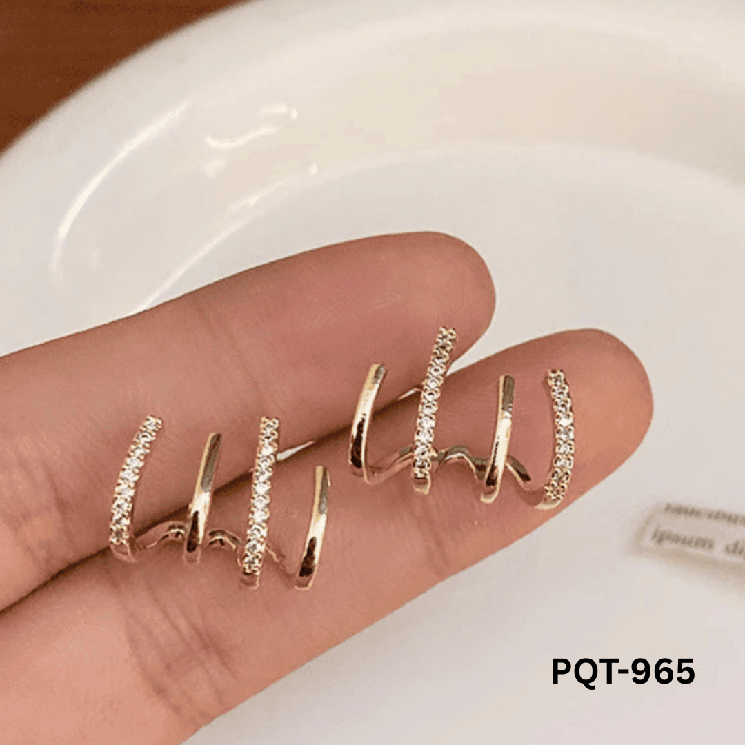 PQT-965 Golden W Shape Trending Zircon Earrings By BSM - BSM WHOLESALE