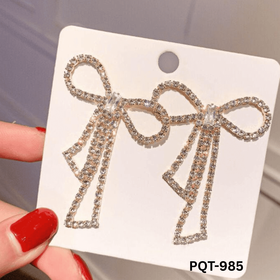 PQT-985 - Golden Bow Shape - Earrings - BSM WHOLESALE