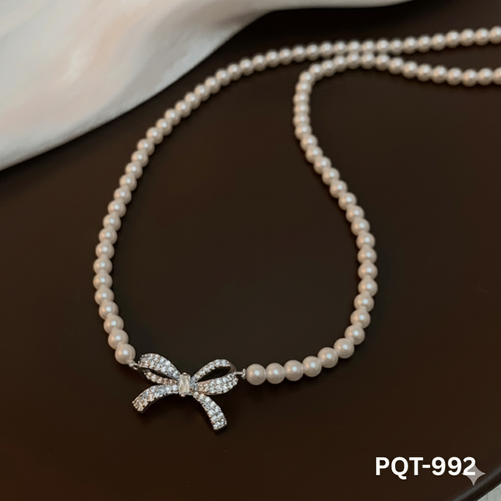 PQT-992 - White Bow Shape - Necklace - BSM WHOLESALE