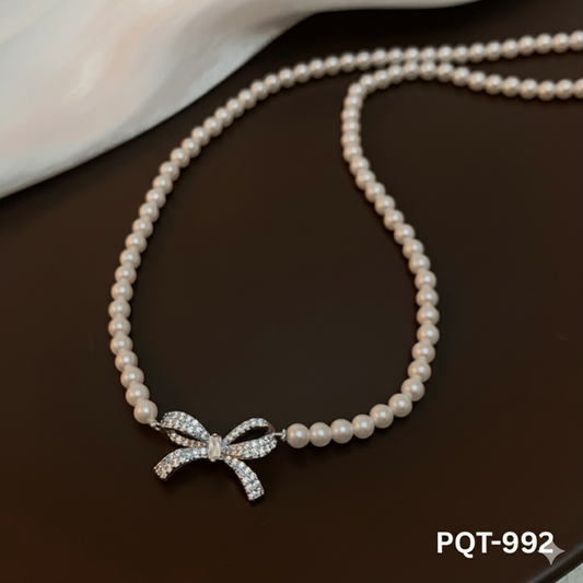 PQT-992 - White Bow Shape - Necklace - BSM WHOLESALE