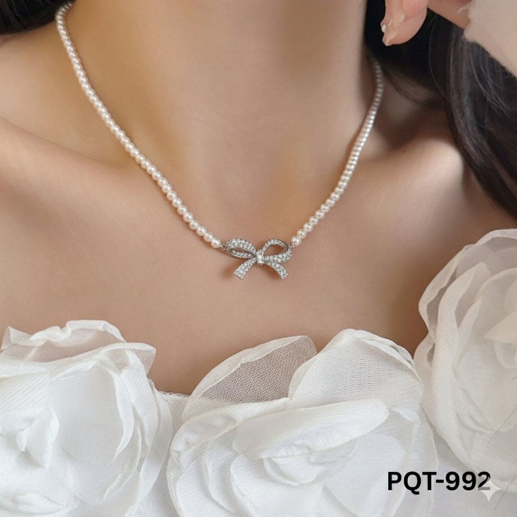 PQT-992 - White Bow Shape - Necklace - BSM WHOLESALE