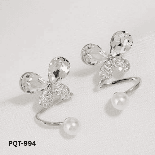 PQT-994 Silver Tangled Korean Pearl Earrings By BSM - BSM WHOLESALE