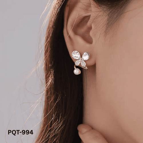 PQT-994 Silver Tangled Korean Pearl Earrings By BSM - BSM WHOLESALE