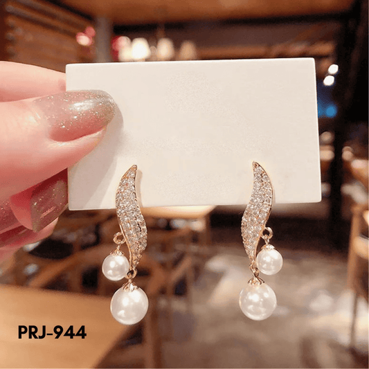 PRJ-944 - Golden Zircon Pearl- Earrings - BSM WHOLESALE