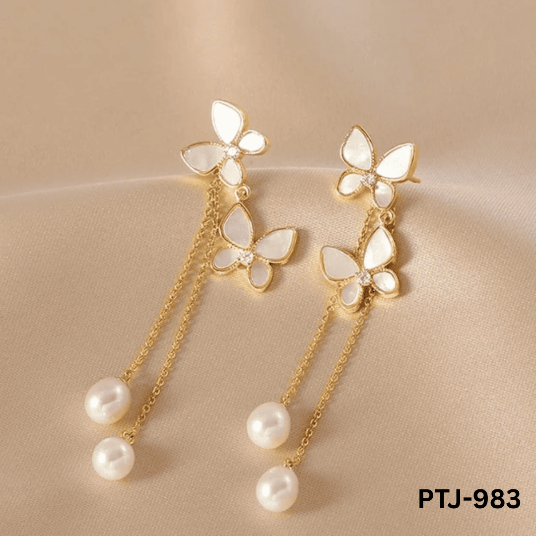 PTJ-983 - Hanging Double Butterfly - Earrings - BSM WHOLESALE