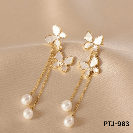 PTJ-983 - Hanging Double Butterfly - Earrings - BSM WHOLESALE