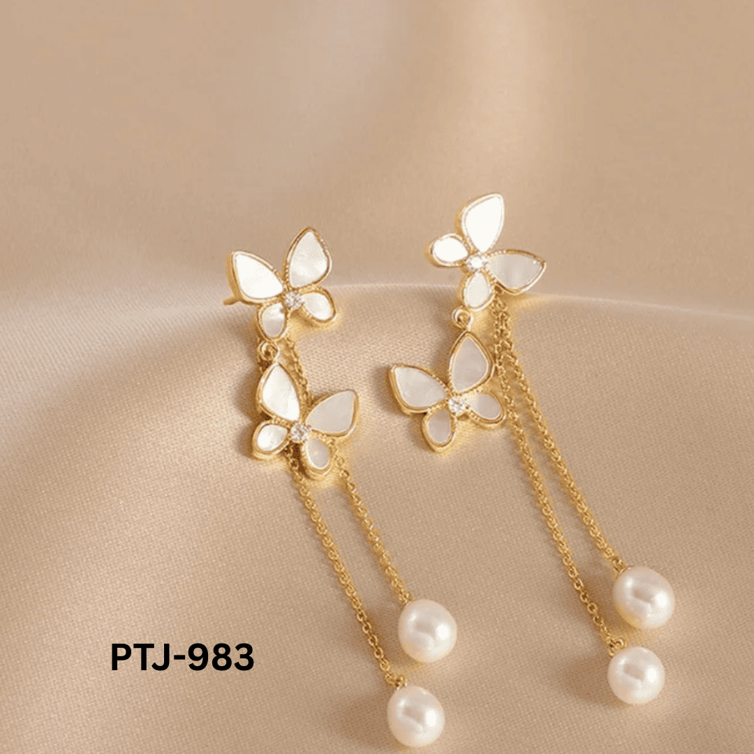 PTJ-983 - Hanging Double Butterfly - Earrings - BSM WHOLESALE
