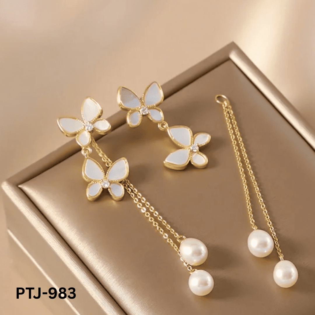 PTJ-983 - Hanging Double Butterfly - Earrings - BSM WHOLESALE
