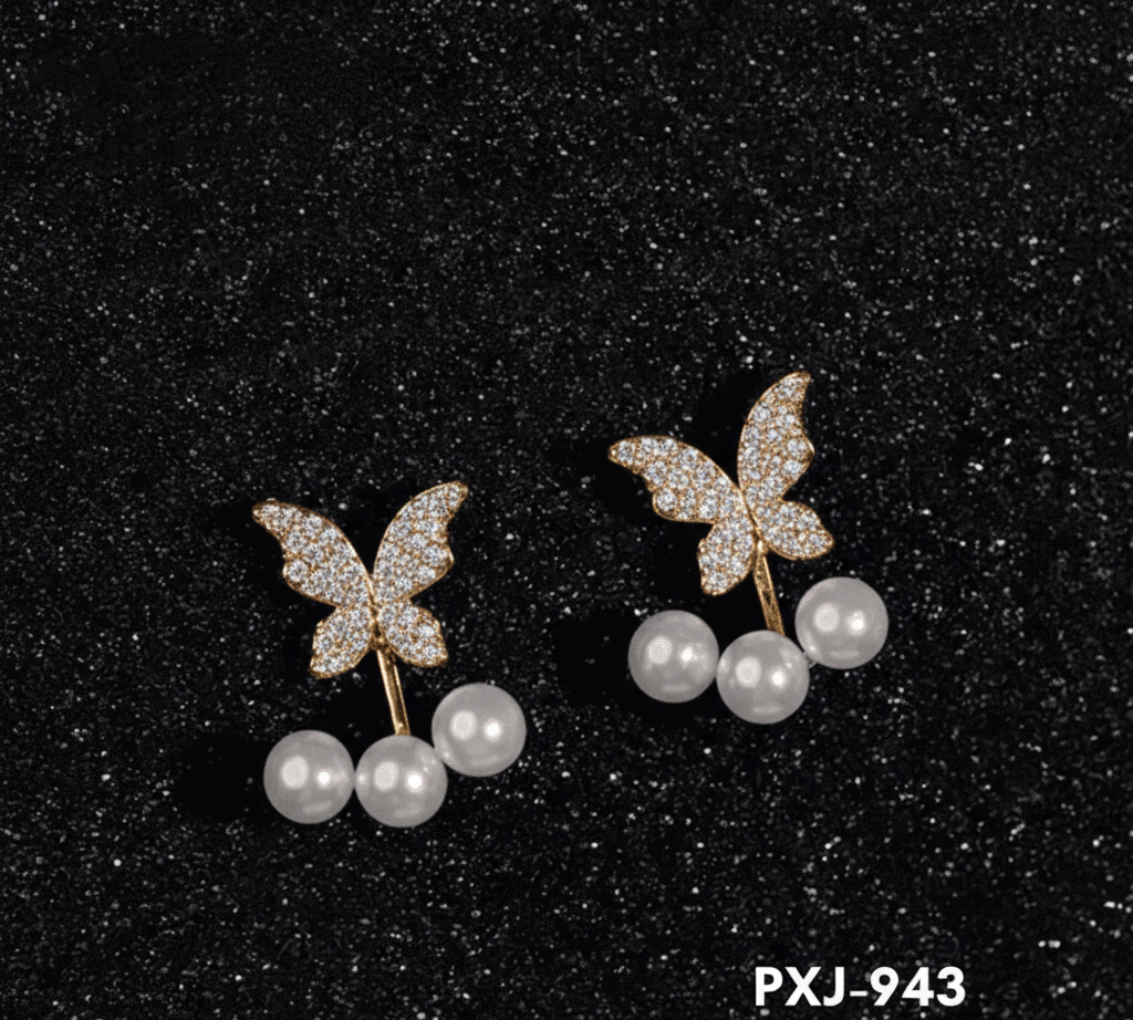 PXJ-943 - Golden Pearl Butterfly - Earrings - BSM WHOLESALE