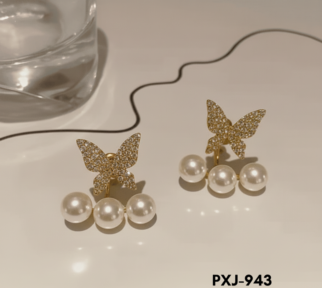PXJ-943 - Golden Pearl Butterfly - Earrings - BSM WHOLESALE