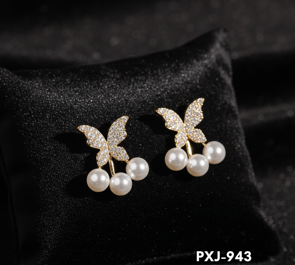 PXJ-943 - Golden Pearl Butterfly - Earrings - BSM WHOLESALE