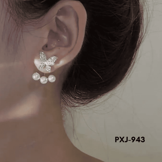 PXJ-943 - Silver Pearl Butterfly - Earrings - BSM WHOLESALE