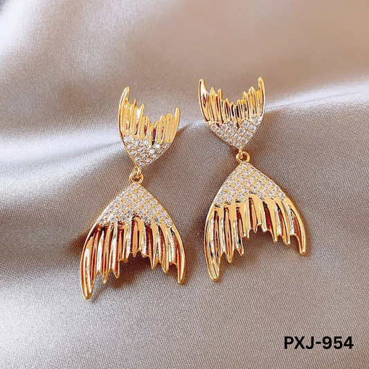 PXJ-954 - Golden Fish Tail - Earrings - BSM WHOLESALE