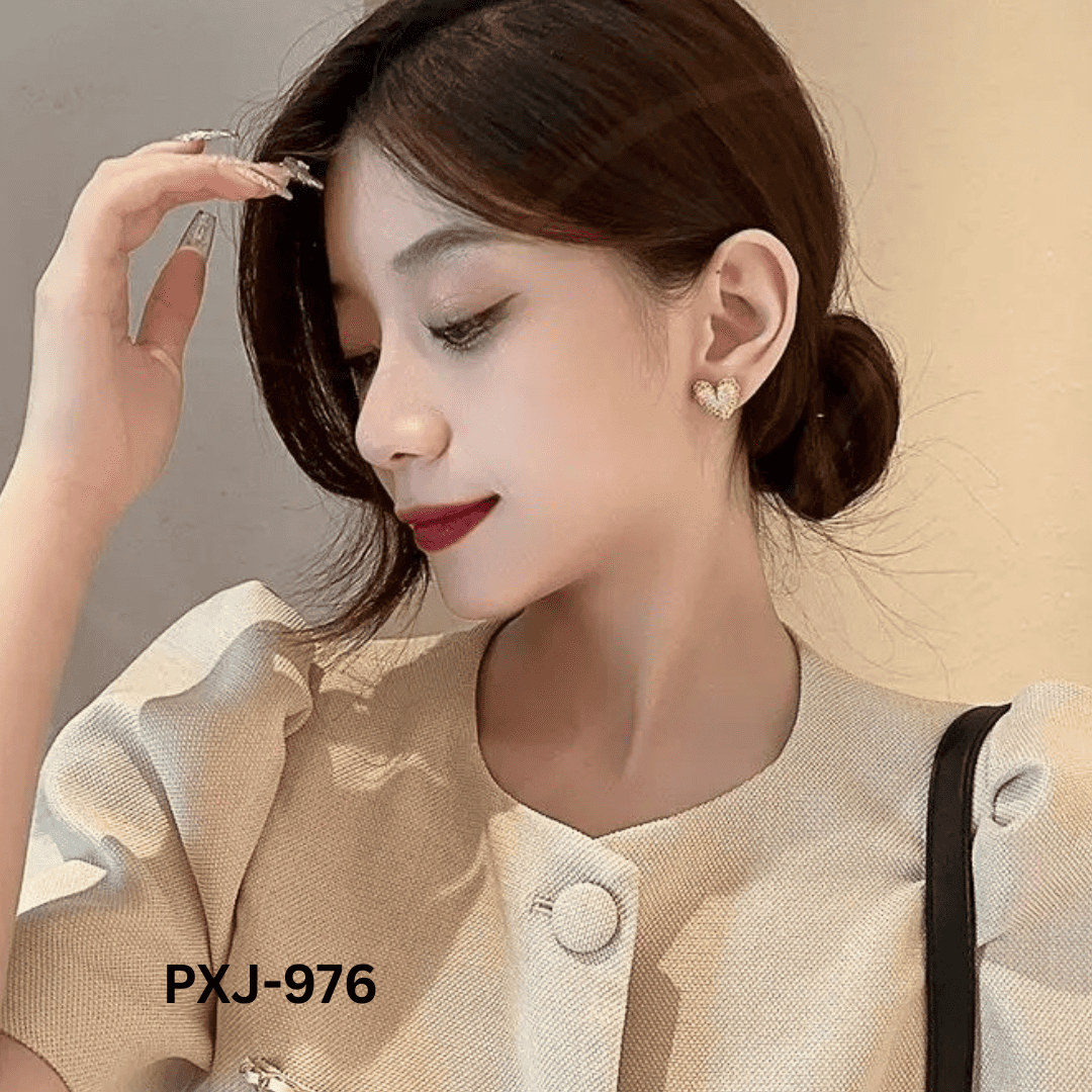 PXJ-976 Golden Zircon Heart Korean Earings By BSM - BSM WHOLESALE