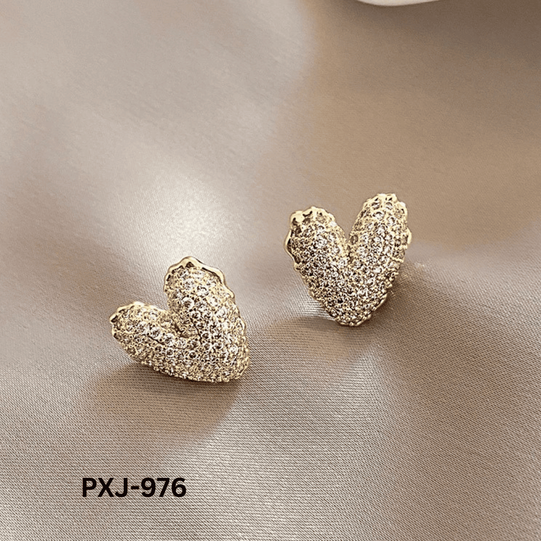 PXJ-976 Golden Zircon Heart Korean Earings By BSM - BSM WHOLESALE