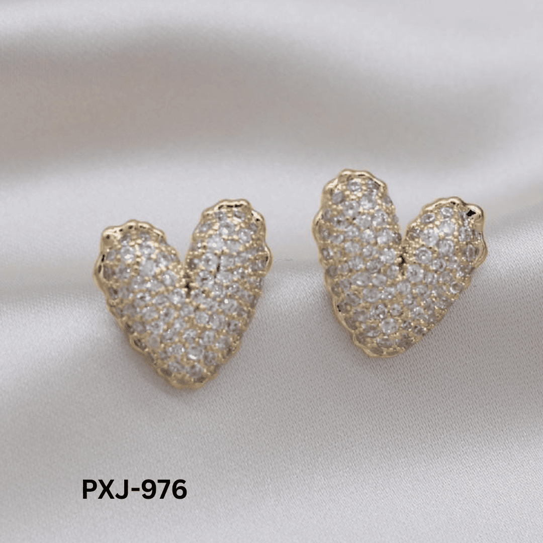 PXJ-976 Golden Zircon Heart Korean Earings By BSM - BSM WHOLESALE