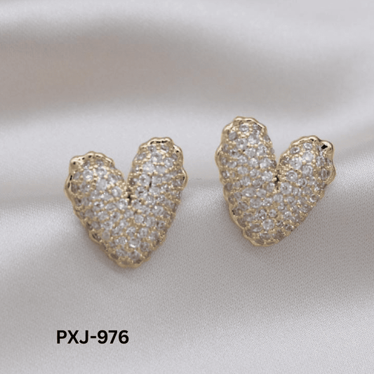 PXJ-976 Golden Zircon Heart Korean Earings By BSM - BSM WHOLESALE