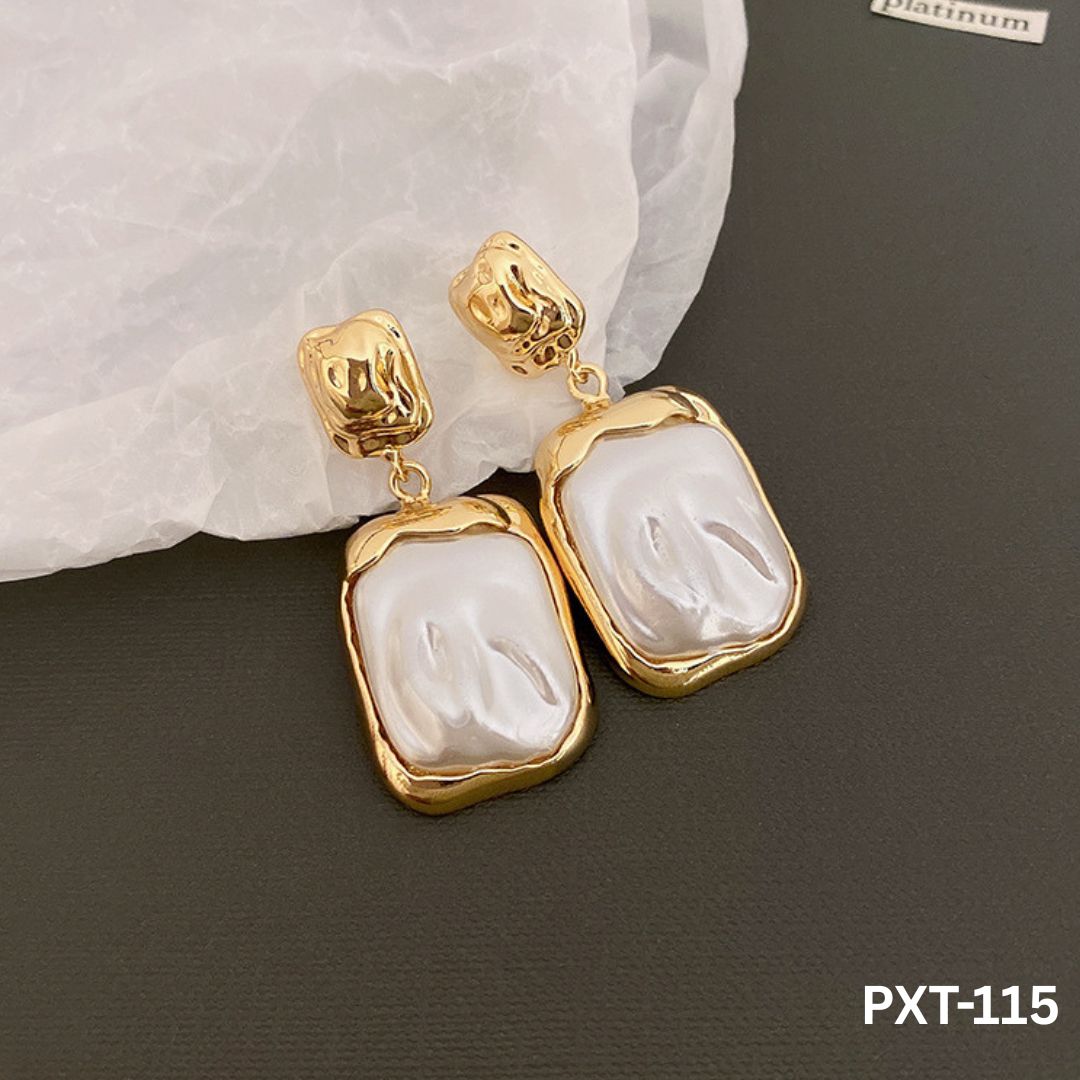 PXT-115 Golden White Stone Korean Gold Foil Earrings By BSM - BSM WHOLESALE