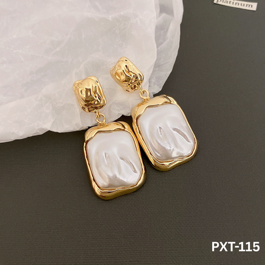 PXT-115 Golden White Stone Korean Gold Foil Earrings By BSM - BSM WHOLESALE