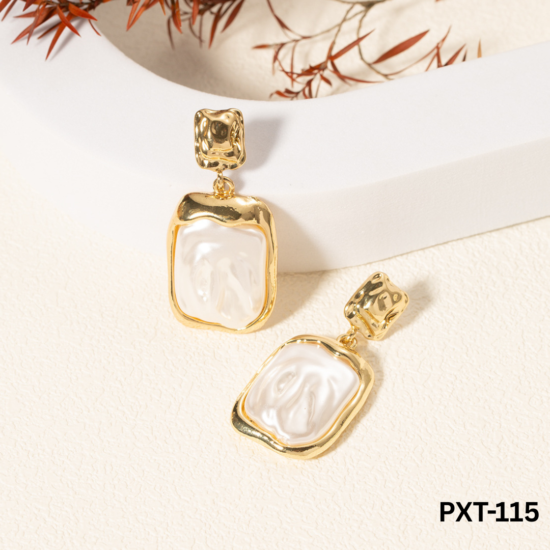 PXT-115 Golden White Stone Korean Gold Foil Earrings By BSM - BSM WHOLESALE