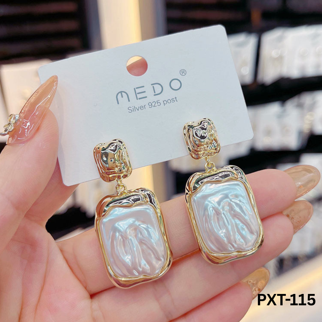 PXT-115 Golden White Stone Korean Gold Foil Earrings By BSM - BSM WHOLESALE