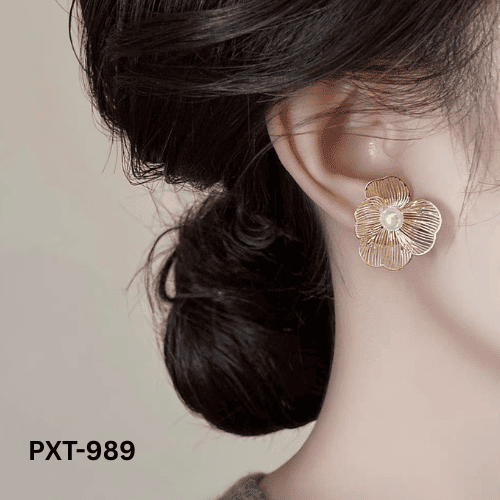 PXT-989 Golden  Foil Pearl Korean Earrings By BSM - BSM WHOLESALE