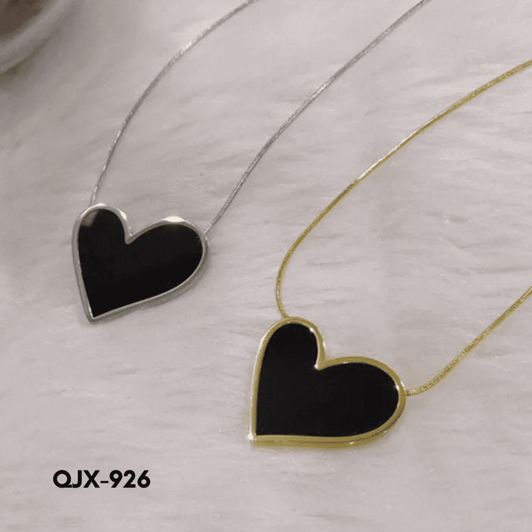 QJX-926 - Golden Black Heart Shape - Necklace - BSM WHOLESALE
