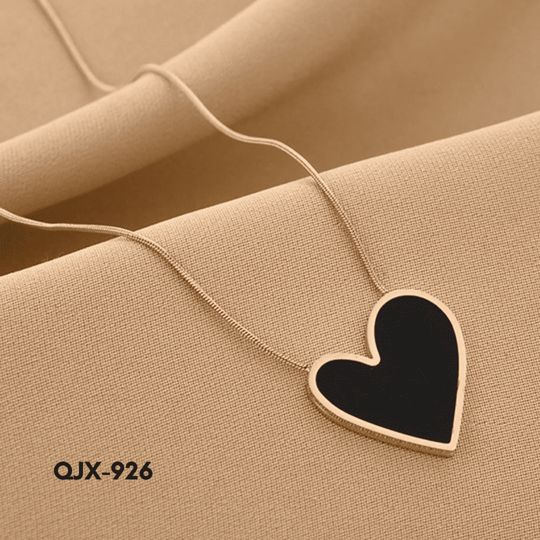 QJX-926 - Golden Black Heart Shape - Necklace - BSM WHOLESALE