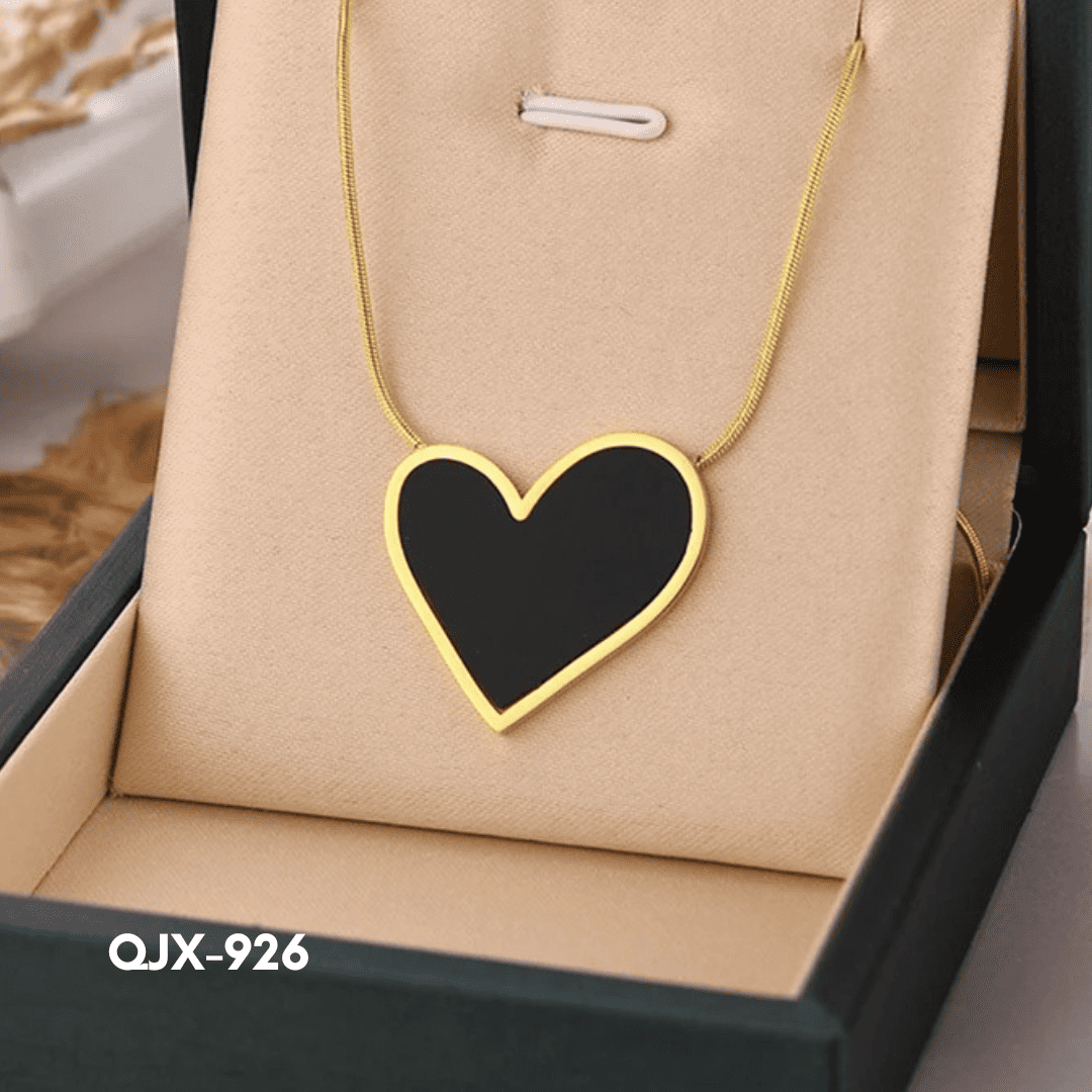 QJX-926 - Golden Black Heart Shape - Necklace - BSM WHOLESALE