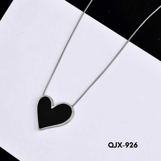 QJX-926 - Silver Black Heart Shape - Necklace - BSM WHOLESALE