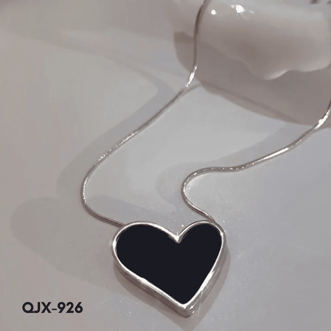 QJX-926 - Silver Black Heart Shape - Necklace - BSM WHOLESALE