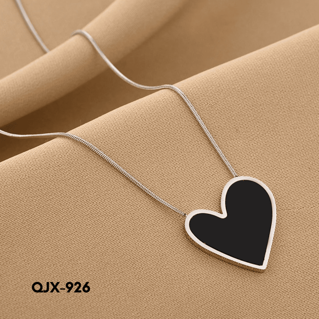 QJX-926 - Silver Black Heart Shape - Necklace - BSM WHOLESALE