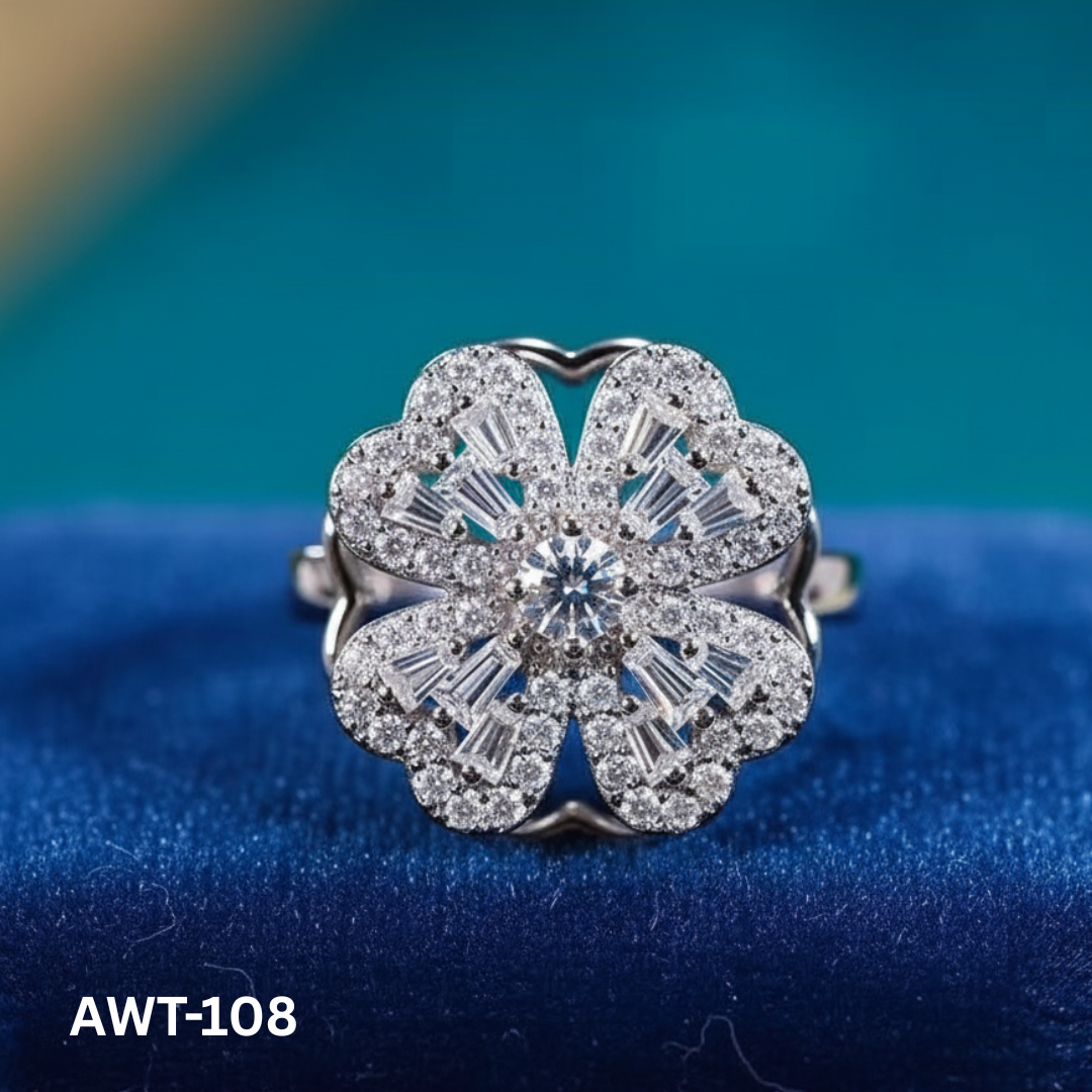 QSJ-110 - Silver Clover Zircon - Rings - BSM WHOLESALE