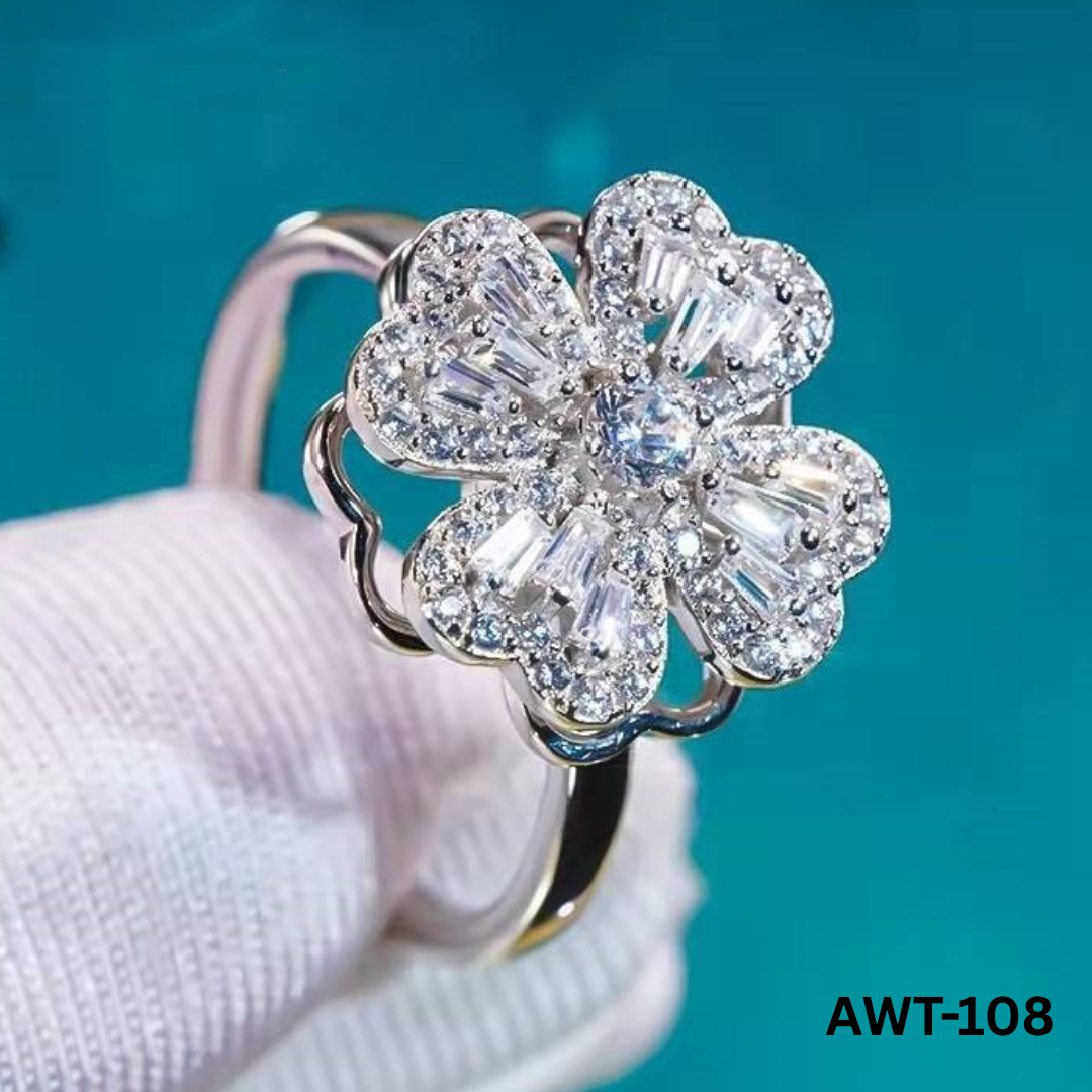 QSJ-110 - Silver Clover Zircon - Rings - BSM WHOLESALE